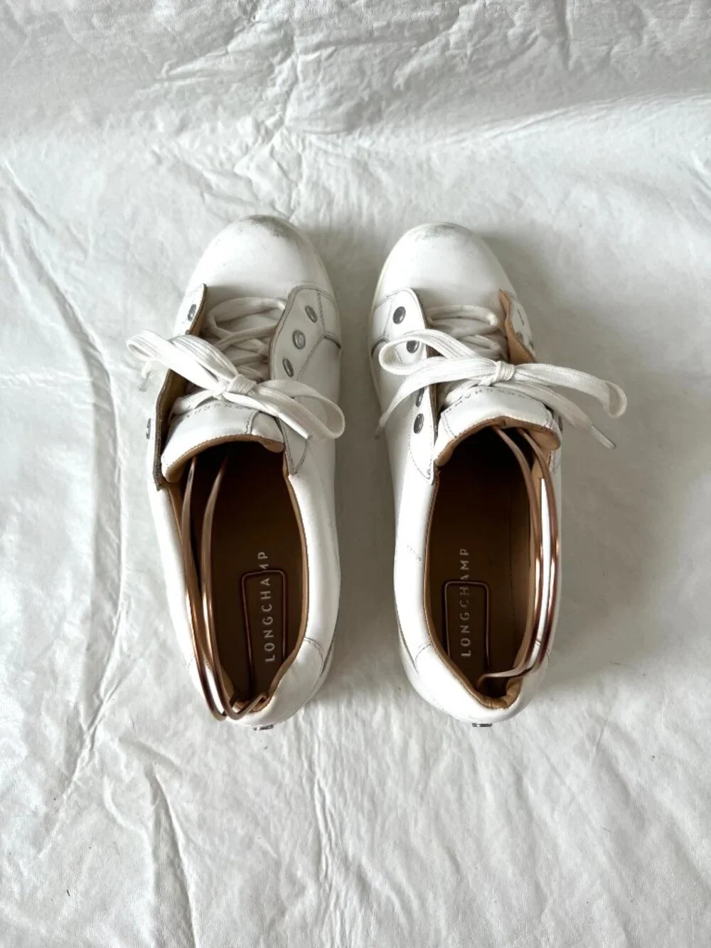Longchamp sneakers FR 39 US 8 womens white leather lace up low top tennis shoes